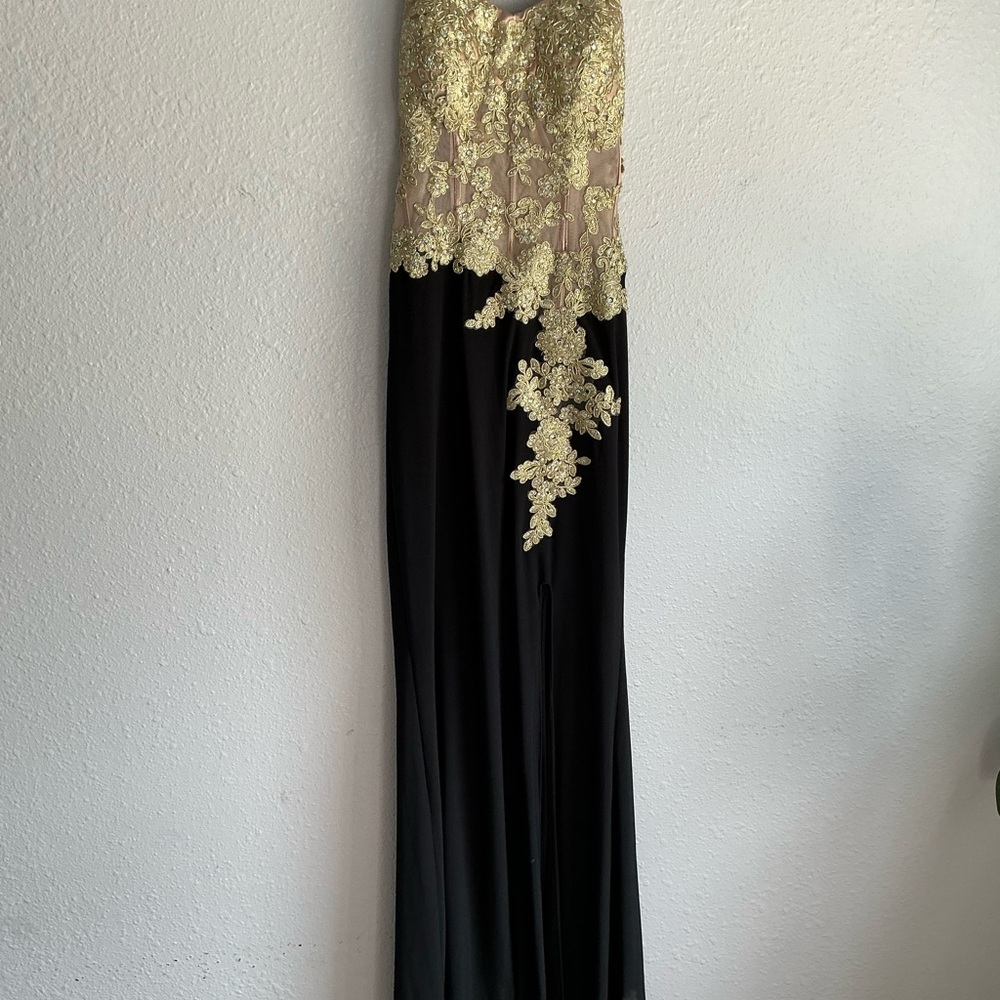 Blondie Nites Gold and Black Prom Dress